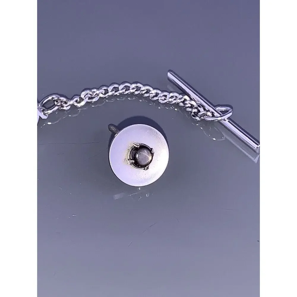 Black Star Sapphire 1/20 12k Gold Filled Tie Tack Pin Silver Round Vintage